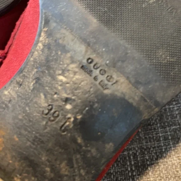 Gucci Red Suede Loafers with Metallic Accents - Picture 9 of 11